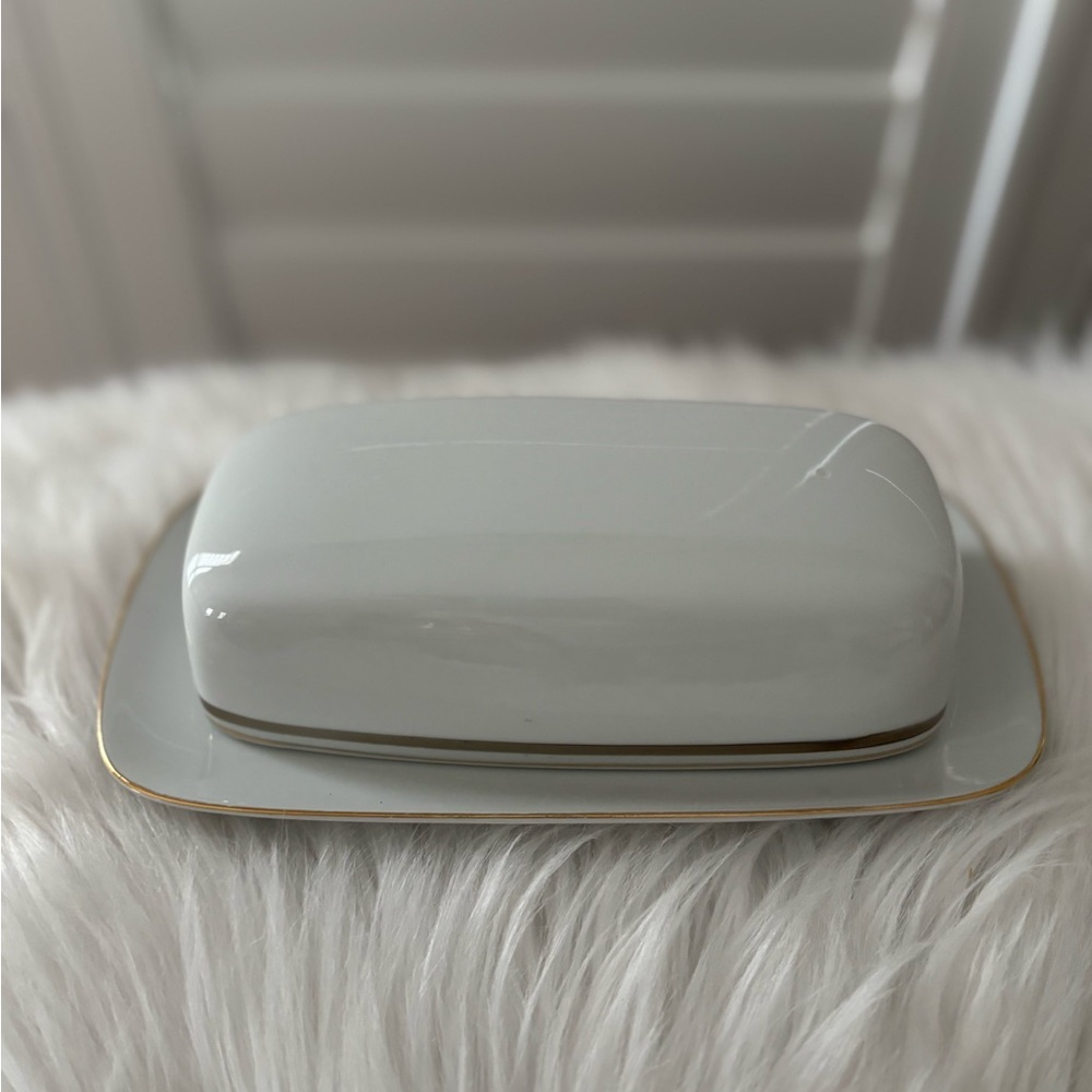 Vintage Elegant White and Gold Butter Dish